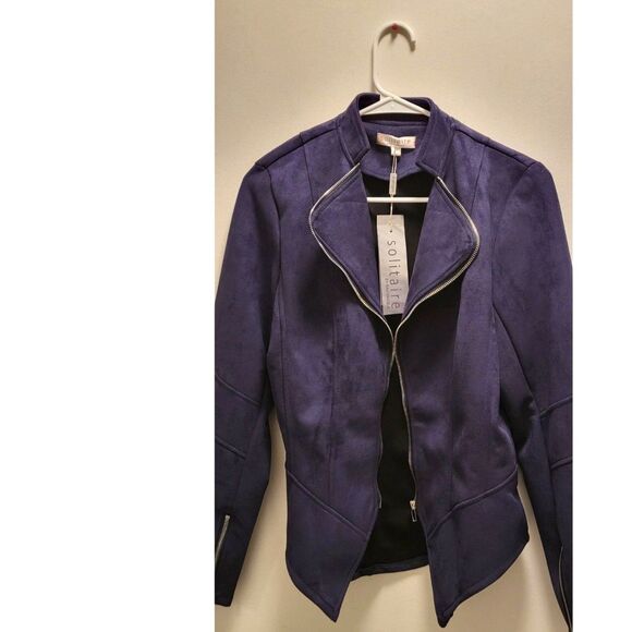 Solitaire Jacket Womens Medium Navy Blue Faux Suede Full Zip NEW with Tags! - Picture 1 of 8